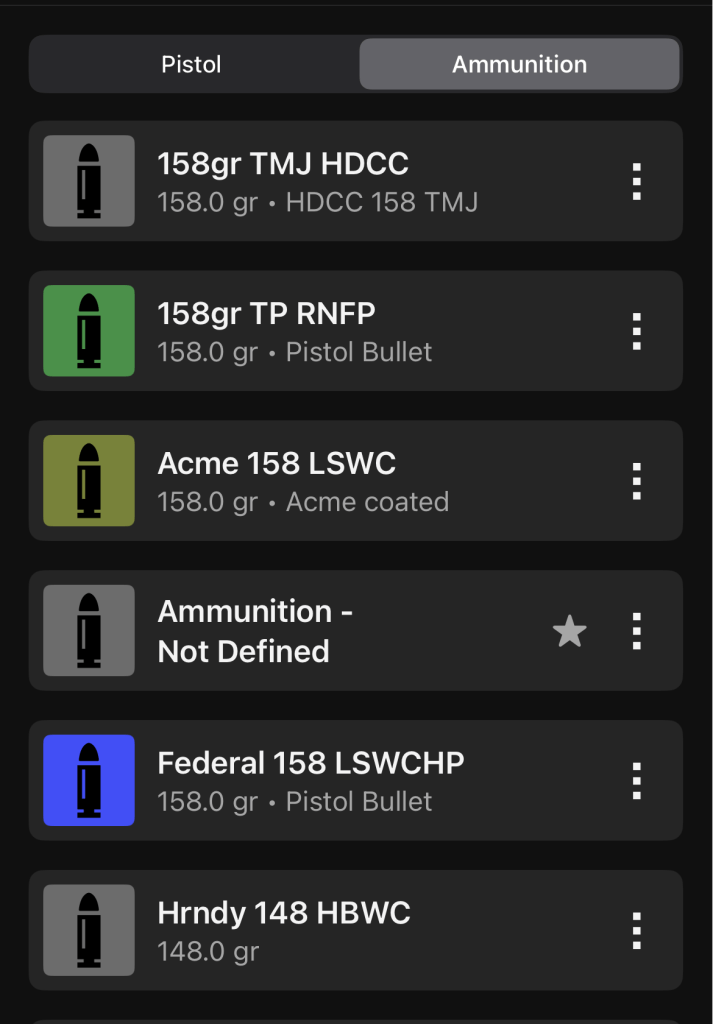Example of Garmin Shotview ammunition profiles