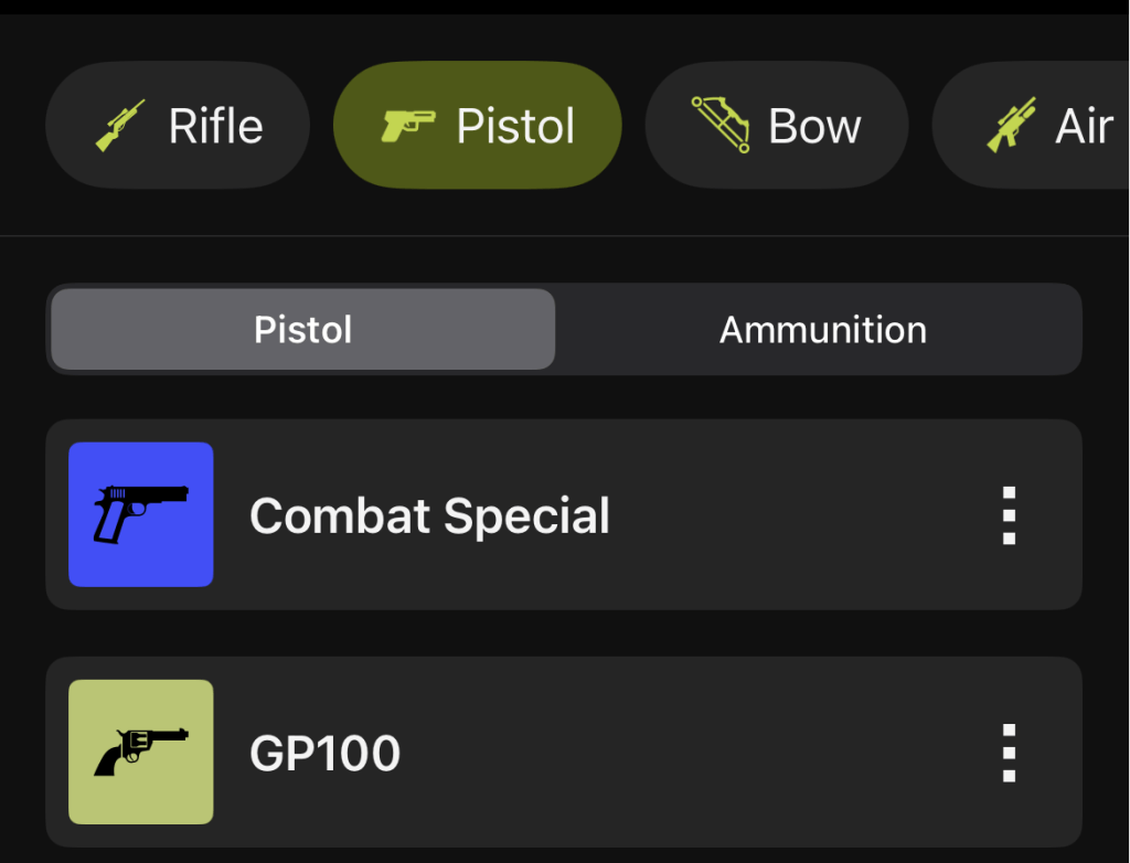 Example of Garmin Shotview pistol profiles